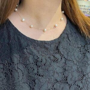 18k Real Solid Gold Dainty Fresh Water Pearl Necklace and Bracelet Set , AU750 S